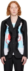 COMME DES GARÇONS HOMME DEUX BLACK CUTOUT FAUX-FUR BLAZER