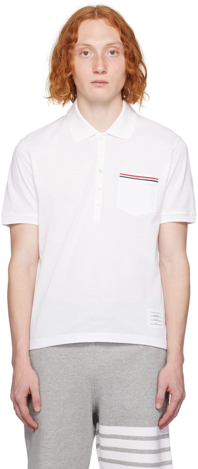 THOM BROWNE WHITE PATCH POCKET POLO