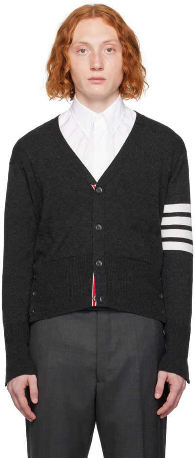 Thom Browne Gray 4-bar Cardigan In 022 Dark Grey