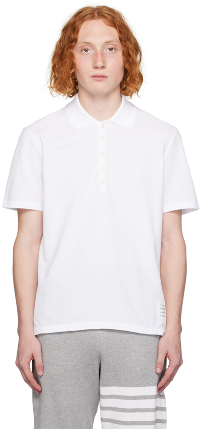 Thom Browne White Stripe Trim Polo In 100 White