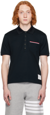 THOM BROWNE NAVY PATCH POCKET POLO