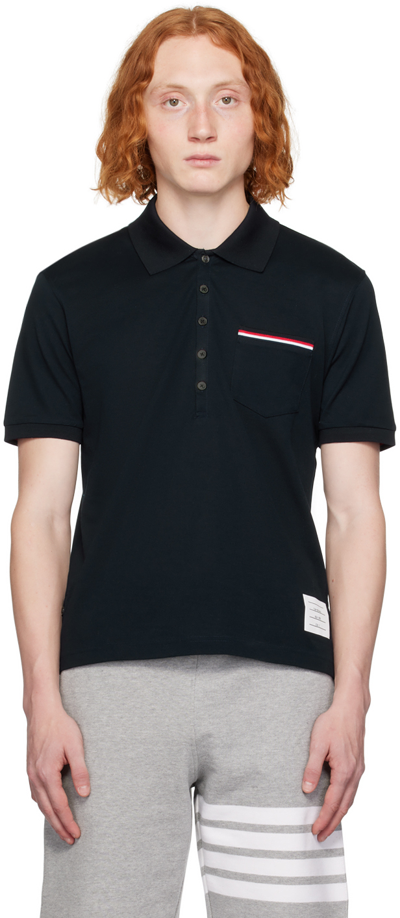 Thom Browne Navy Patch Pocket Polo In 415 Navy