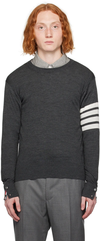 Thom Browne Merino Wool Crew-neck Jumper In 022 Dark Grey