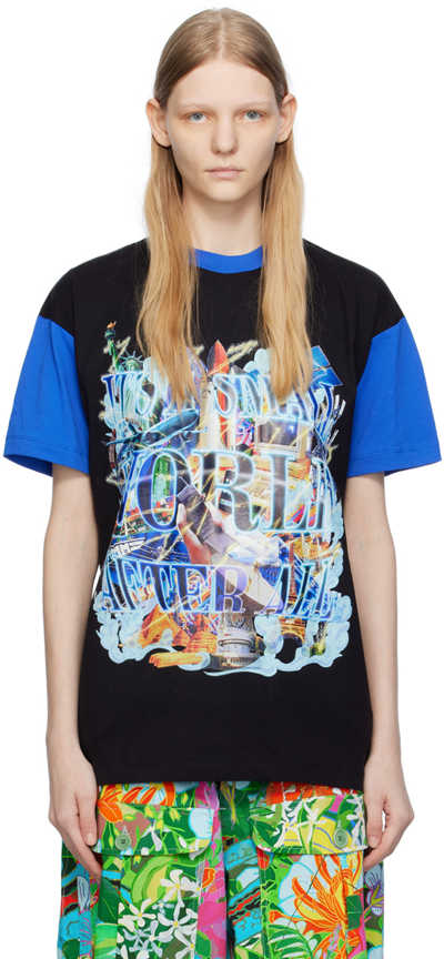 Sky High Farm Workwear Black & Blue Small World T-shirt