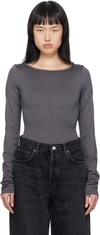 Agolde Nova Long Sleeve Crop Rib T-shirt In Shark