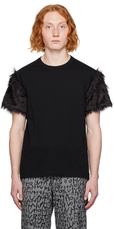 Comme Des Garçons Homme Deux Faux-fur Detailing Cotton T-shirt In Black