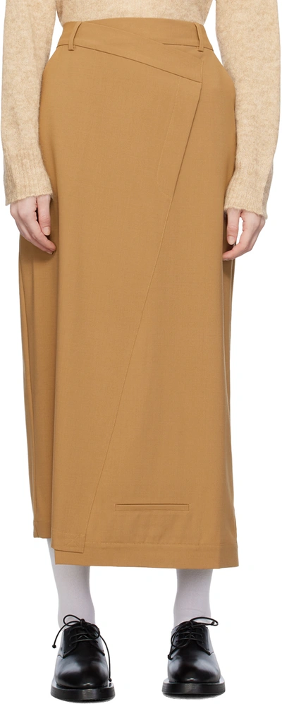 Cordera Beige Tailoring Midi Skirt In Camel