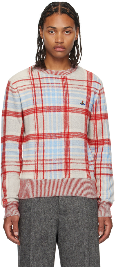 Vivienne Westwood Check Print Knit Crewneck Sweater In Pastel