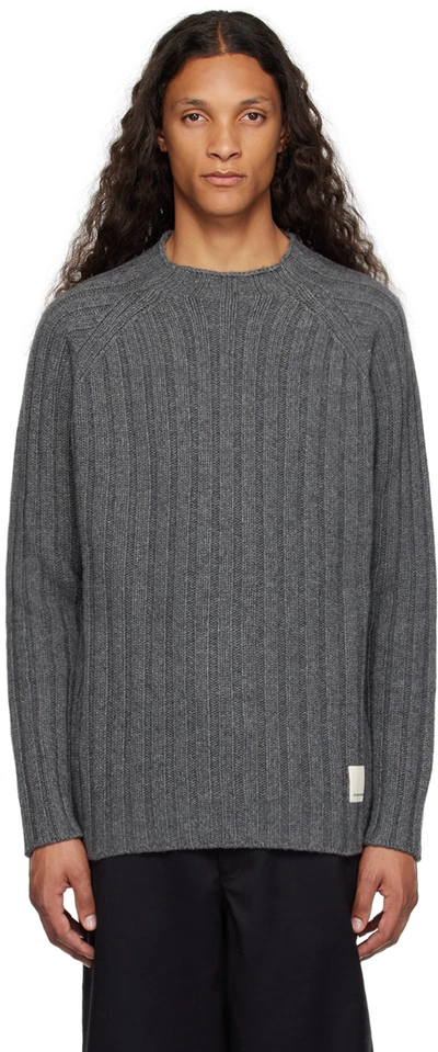 Emporio Armani Gray Rib Sweater In Melange Grey