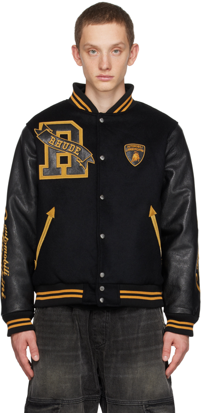 Rhude Men's R H U D E X Lamborghini Atten Wool-leather Varsity Bomber Jacket In Black
