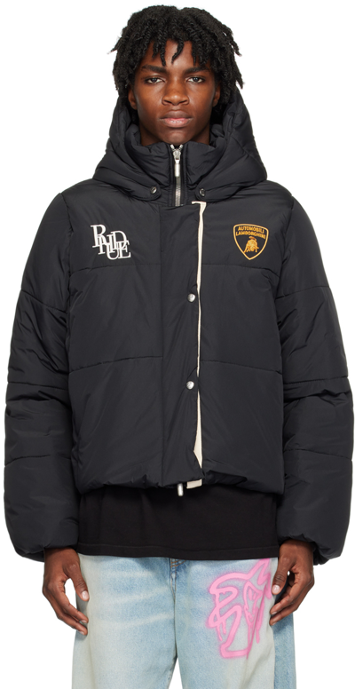 Rhude Lamborghini Logo-embroidered Nylon Hooded Padded Jacket In Black