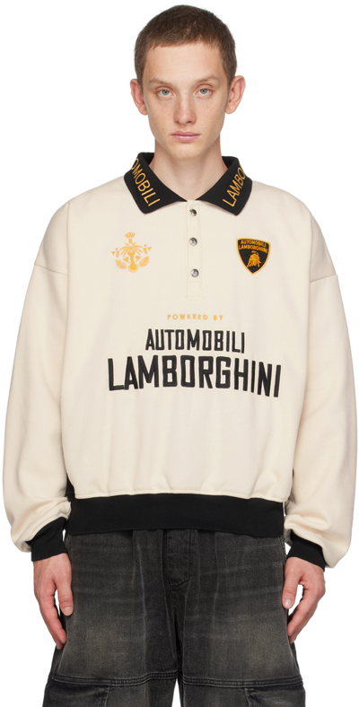 Rhude Men's R H U D E X Lamborghini Automobili Track Polo Shirt In Cream Black