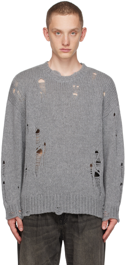 R13 Grey Distressed Jumper In Heather Grey