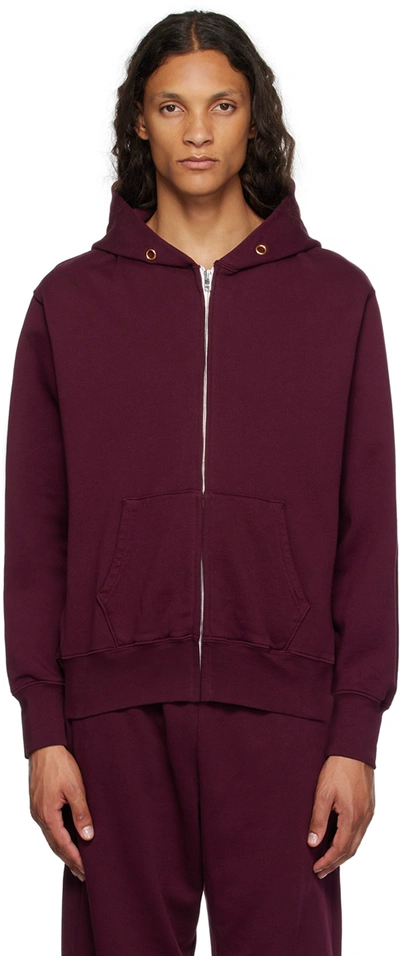 Les Tien Burgundy Full Zip Hoodie In Merlot