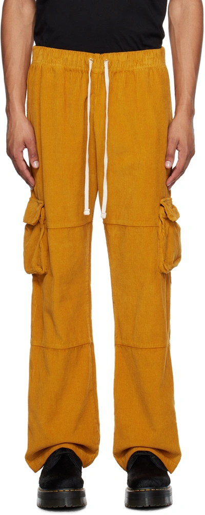 Les Tien Yellow Drawstring Cargo Pants In Mustard