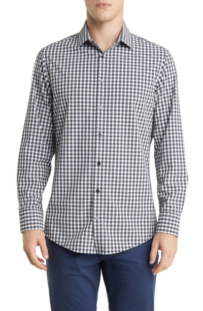 Mizzen + Main Leeward Trim Fit Plaid Performance Button-up Shirt In Navy Belmont Plaid