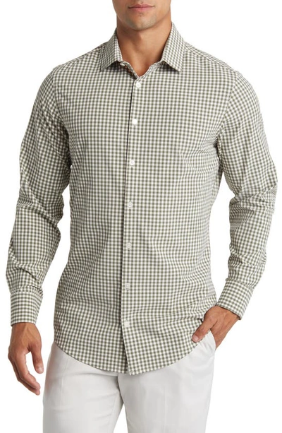 Mizzen + Main Leeward Trim Fit Gingham Performance Button-up Shirt In Green