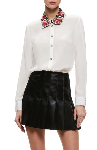 Alice And Olivia Alice + Olivia Willa Collar Placket Silk Top In White