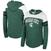 COLOSSEUM COLOSSEUM GREEN MICHIGAN STATE SPARTANS SPECKLED COLOR BLOCK LONG SLEEVE HOODED T-SHIRT