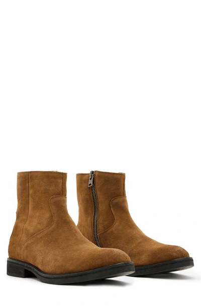Allsaints Lang Suede Zip Up Boots In Tobacco Gold
