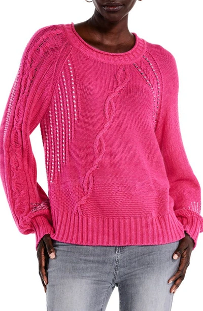 Nic + Zoe Crafted Cables Sweater In Pink Multi