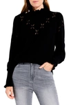 Nic + Zoe Womens Ladder Stitch Pointelle Mock Turtleneck Sweater In Black Onyx