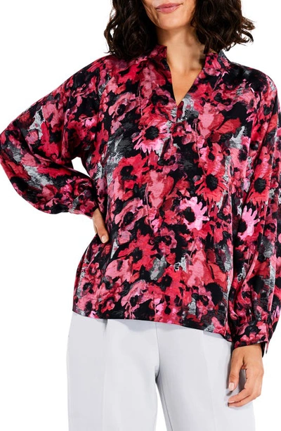 Nic + Zoe Glowing Garden Womens Slit Neck Long Sleeve Henley In Pink Multi
