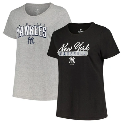 Profile Women's  Black, Heather Gray New York Yankees Plus Size T-shirt Combo Pack In Black,heather Gray