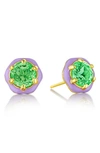 House Of Frosted Amanda 14k Gold Plated Purple Enamel Peridot Stud Earrings In Purple