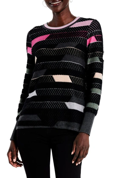 Nic + Zoe Shaded Stripes Cotton Blend Sweater In Pink Multi