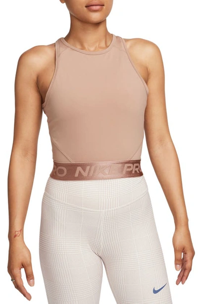 Nike Pro Crop Top In Desert Dust-white In Brown