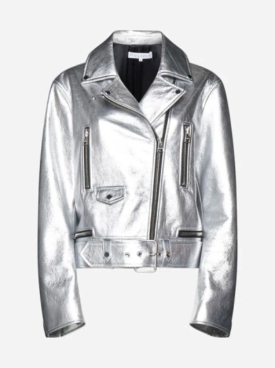 Jw Anderson Biker Leather Jacket In Silver