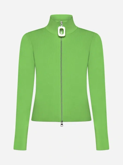 Jw Anderson Fitted Zip Up Cardigan In Bright Green