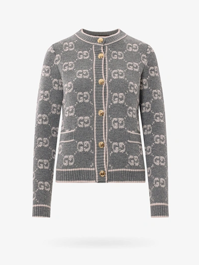 Gucci Gg Jacquard Wool Bouclé Cardigan In Grey