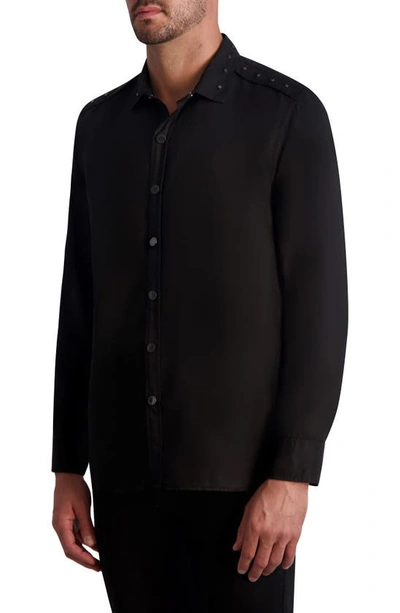 Karl Lagerfeld Stand-up Collar Cotton Shirt In Black