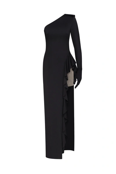 Milla One-shoulder Ruffle-trimmed Maxi Dress In Black, Xo Xo
