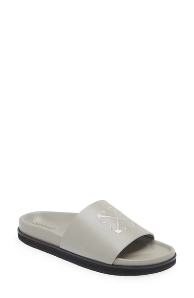 Off-white Leather Pool Slides In Grey