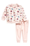 Tucker + Tate Print Fleece Sweatshirt & Joggers Set In Pink English Cozy Cabins