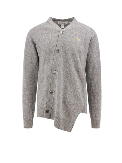Comme Des Garçons Wool Cardigan With Frontal Lacoste Patch In Grey