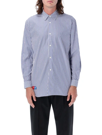 Comme Des Garçons Play Pixel Patch Shirt In Blue White Stripes