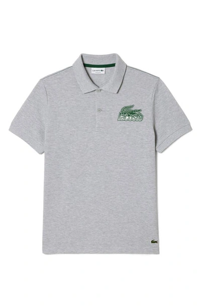 Lacoste Regular Fit Cotton Piqué Graphic Polo In Silver Chine