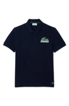 Lacoste Regular Fit Cotton Piqué Graphic Polo In Navy
