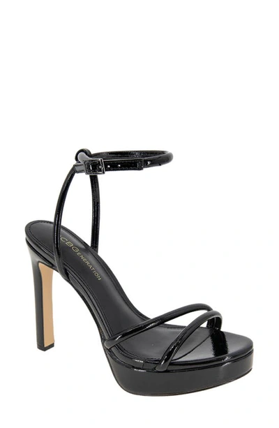 Bcbgeneration Women's Kendi Ankle Strap Platform Sandals In Black Patent