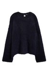 Totême Boxy Textured Alpaca Knit Sweater In Navy