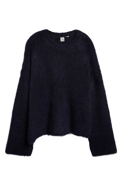 Totême Boxy Textured Alpaca Knit Sweater In Navy