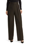 THEORY PLEATED STRAIGHT LEG WOOL PANTS