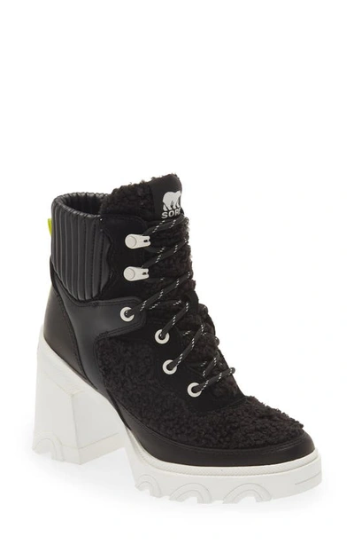 Sorel Brex™ Leather & Faux Shearling Block Heel Lace-up Bootie In Black
