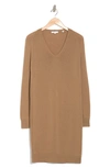 Vince V-neck Long Sleeve Wool Blend Sweater Dress In Whole Wheat