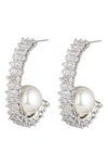 Eye Candy Los Angeles Ava Half Loop Imitation Pearl Drop Earrings In Silver