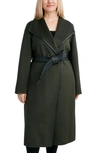 Tahari Women's Plus Size Faux-leather-trim Belted Wrap Coat, Created For Macy's In Olive